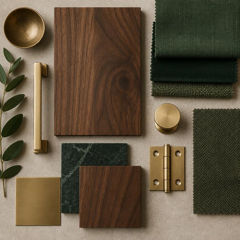 Brass & Walnut material moodboard
